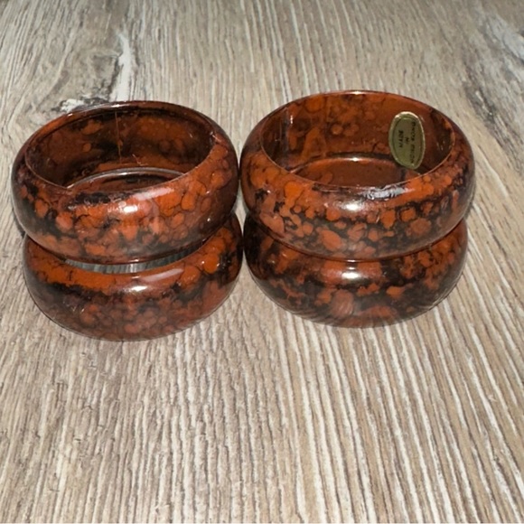 Vintage Set Of 4 Mahogany Napkin Holder Brown Black  Retro Made In Hong Kong - Picture 1 of 8